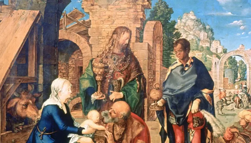 Albrecht Dürer, najważniejsze dzieła: Pokłon Trzech Króli z 1504 roku, z Maryją, Dzieciątkiem Jezus i hojnymi darami.