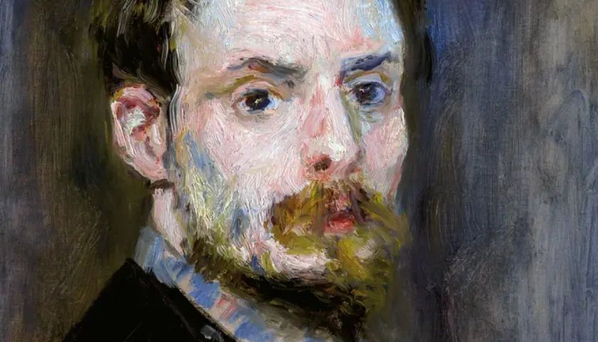 Portret mężczyzny z brodą, namalowany w charakterystycznym stylu Auguste'a Renoira. Dzieła tego artysty zachwycają żywymi barwami.