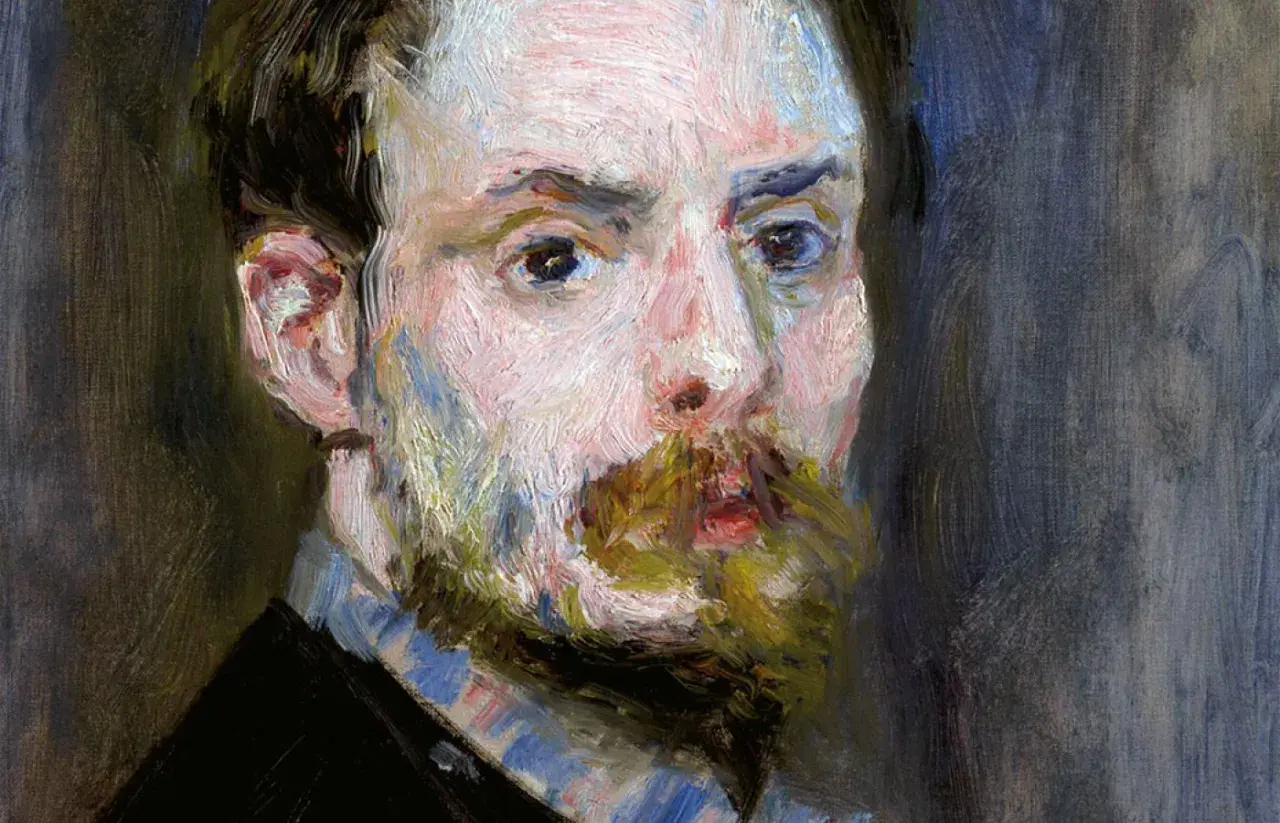 Portret mężczyzny z brodą, namalowany w charakterystycznym stylu Auguste'a Renoira. Dzieła tego artysty zachwycają żywymi barwami.