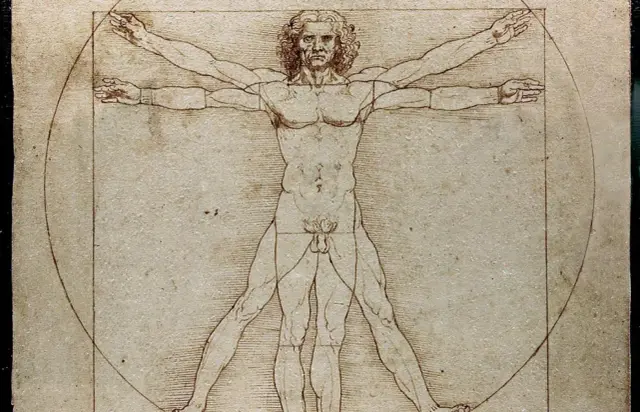 Człowiek witruwiański, jedno z najsłynniejszych dzieł Leonarda da Vinci, bada proporcje ludzkiego ciała.
